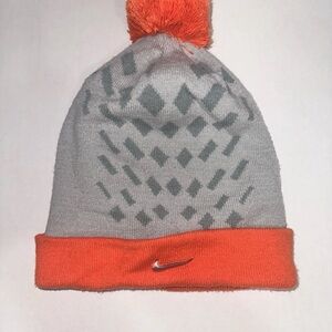 Nike Elite Grey Orange Beanie Hat Winter With Pom Pom
